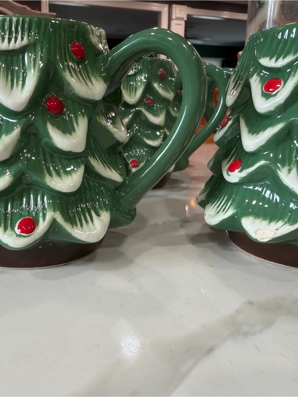 7 Christmas tree mugs from Joanne fabrics used once. Dishwasher microwave safe.